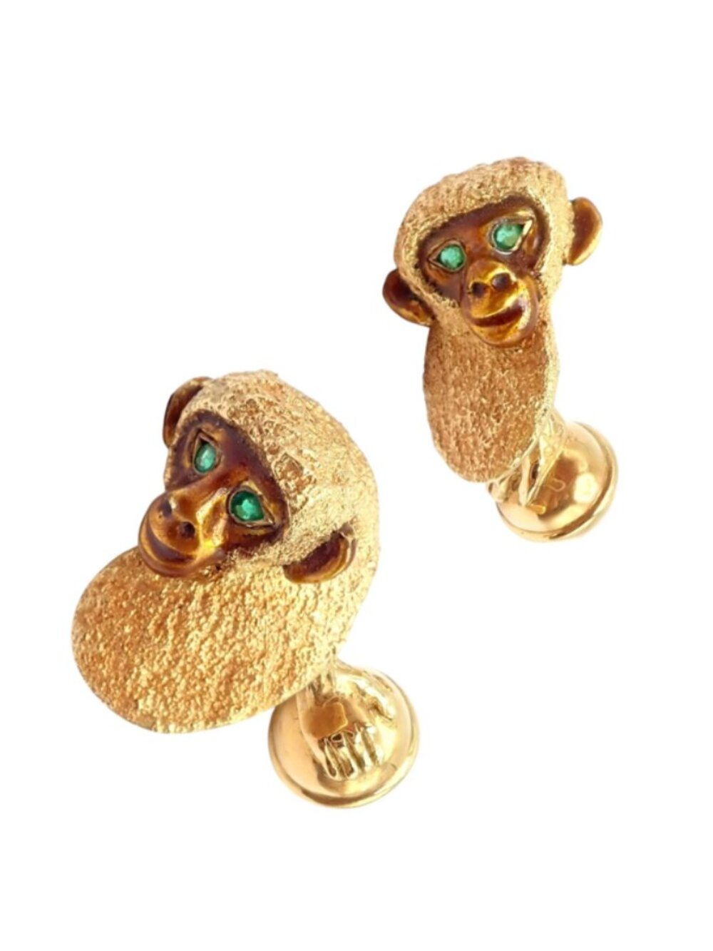Vintage Tiffany & Co. 18k Yellow Gold Emerald Enamel Monkey Cufflinks 1991